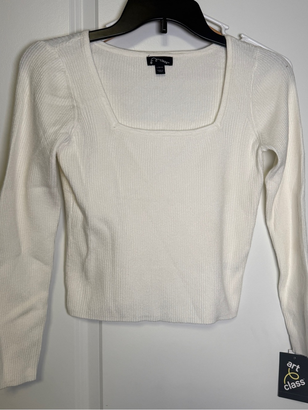 Girl's Art Class Long Sleeve Square Neck White Sweater L (10/12) Retail $20